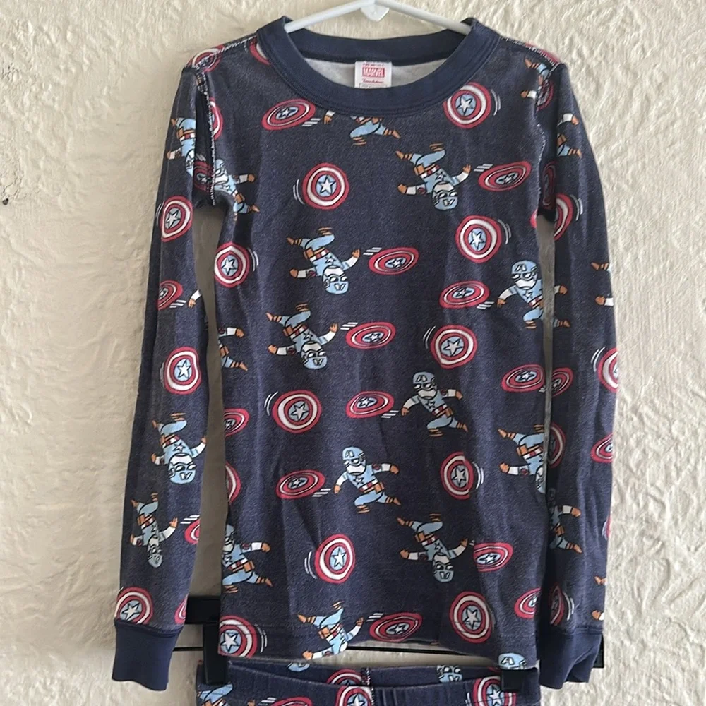 Hanna Andersson x Marvel MCU Captain America Cartoon Long John Pajamas Blue 8